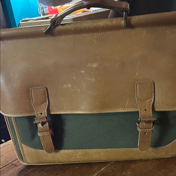 L.L Bean Leather & Canvas Messenger Bag | Classic Work Satchel - Picture 14 of 16